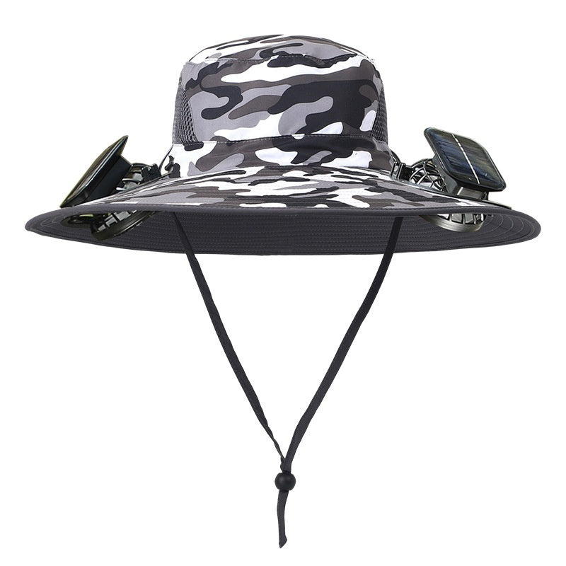 Solar Powered Wide Brim Hat - UV Protection Outdoor Fishing Hat with Cooling Fan