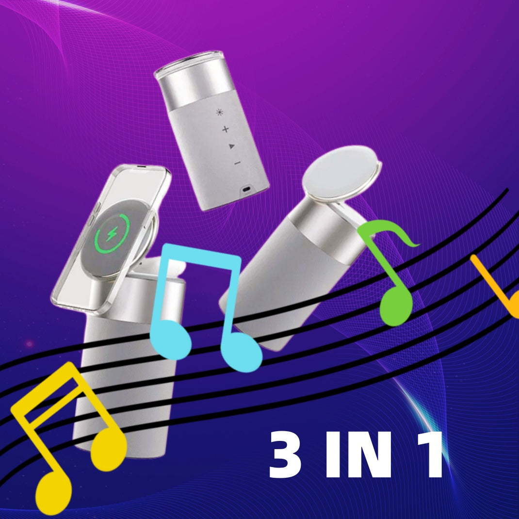 3 In 1 Multi-Function IPhone And AirPods Wireless Charger Portable Bluetooth Speaker With Touch Lamp For Home And Office - GeeStatuS