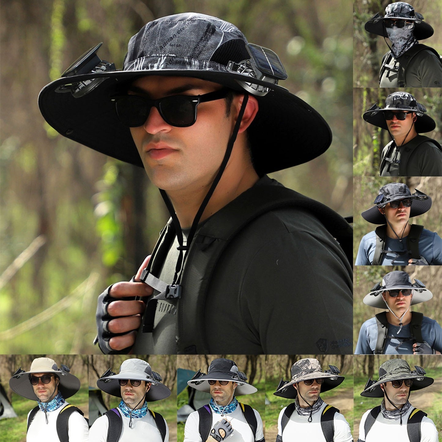 Solar Powered Wide Brim Hat - UV Protection Outdoor Fishing Hat with Cooling Fan