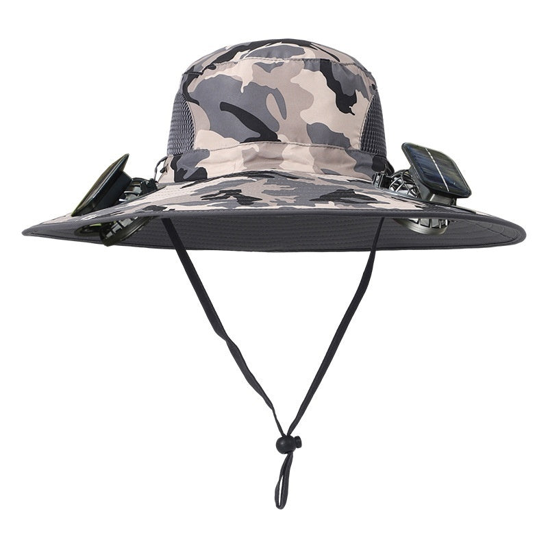 Solar Powered Wide Brim Hat - UV Protection Outdoor Fishing Hat with Cooling Fan