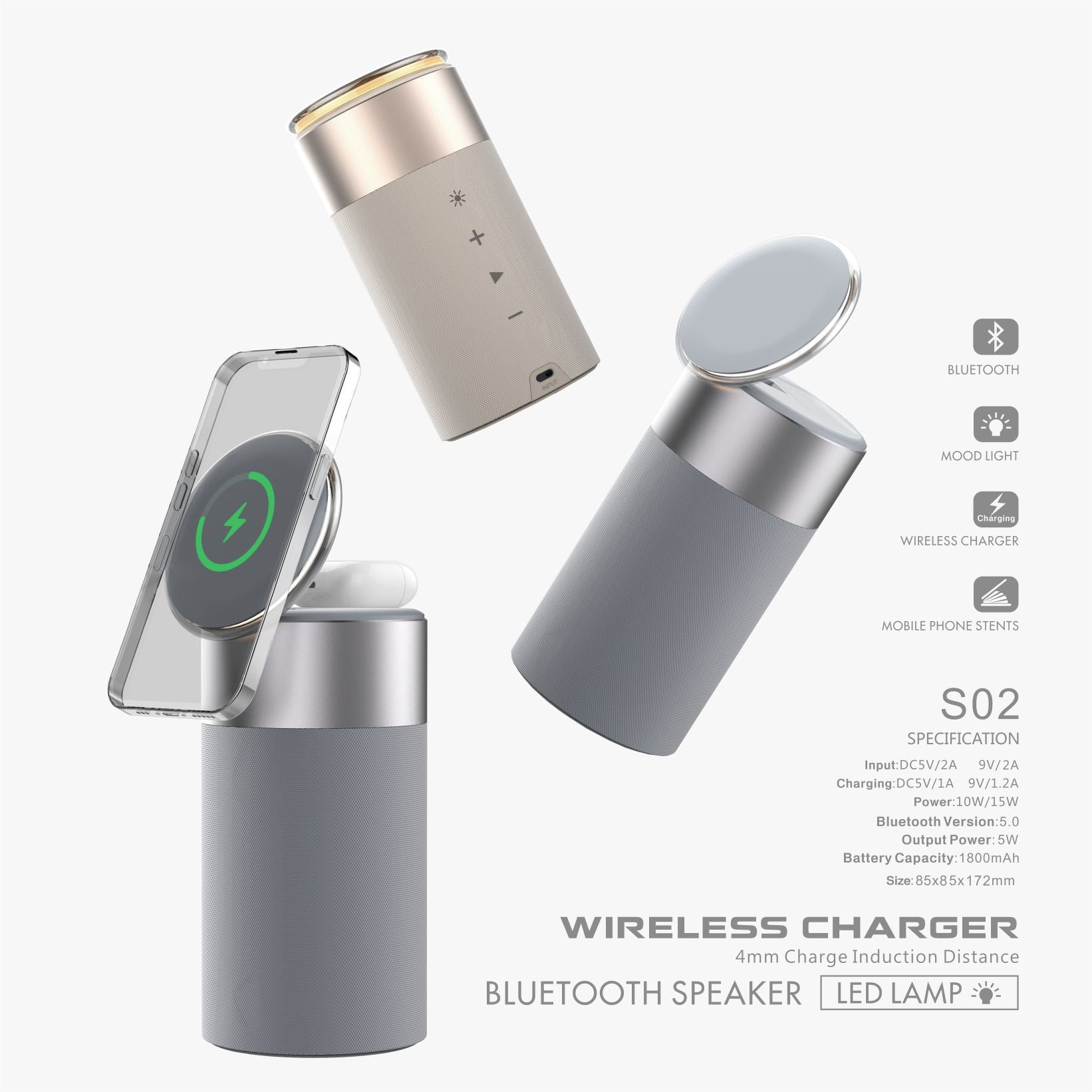 3 In 1 Multi-Function IPhone And AirPods Wireless Charger Portable Bluetooth Speaker With Touch Lamp For Home And Office - GeeStatuS