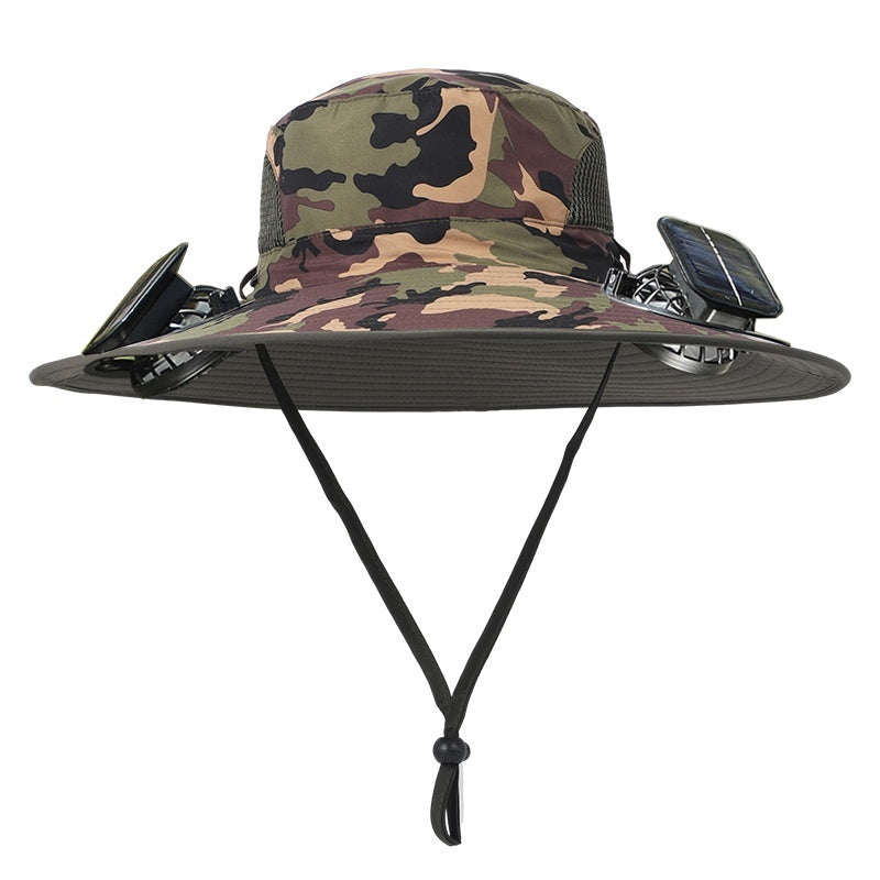 Solar Powered Wide Brim Hat - UV Protection Outdoor Fishing Hat with Cooling Fan
