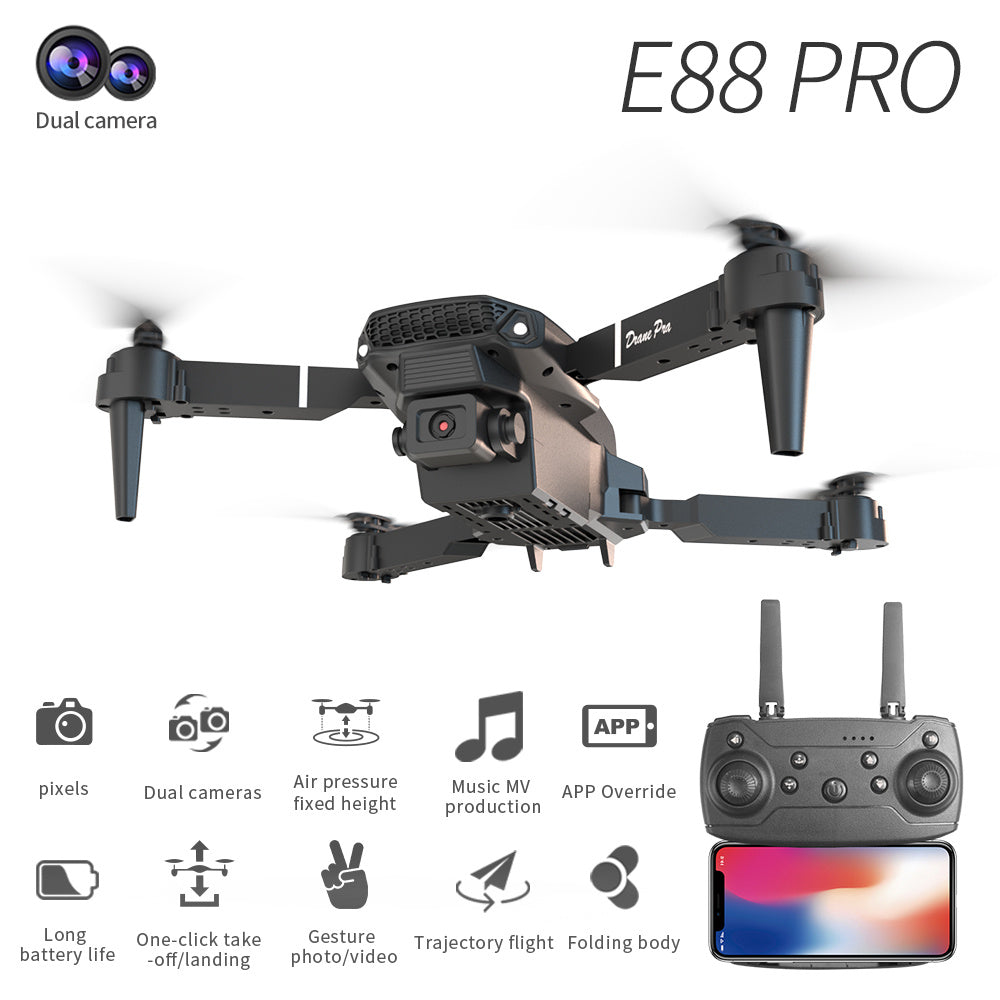E88 Dual Camera Drone, WiFi FPV Double Folding RC Quadcopter Altitude Hold, Remote Control Toy For Beginners, Ideal Men's Gift For Outdoor Fun, Great For Christmas, Halloween, And Thanksgiving - GeeStatuS