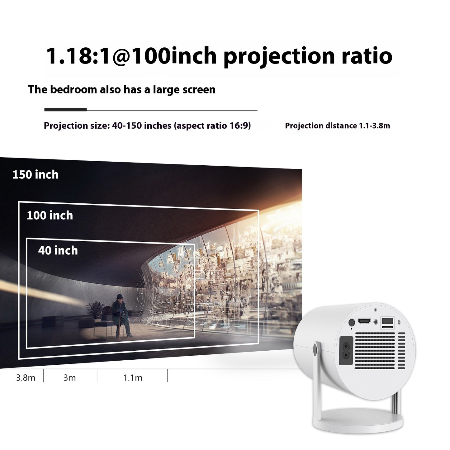 Portable Projector Small Straight Projector For Home Use 180 Degrees Projection Angle Automatic Focus Home Video Projector - GeeStatuS
